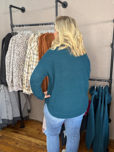 Teal Slouchy Turtle Neck Sweater