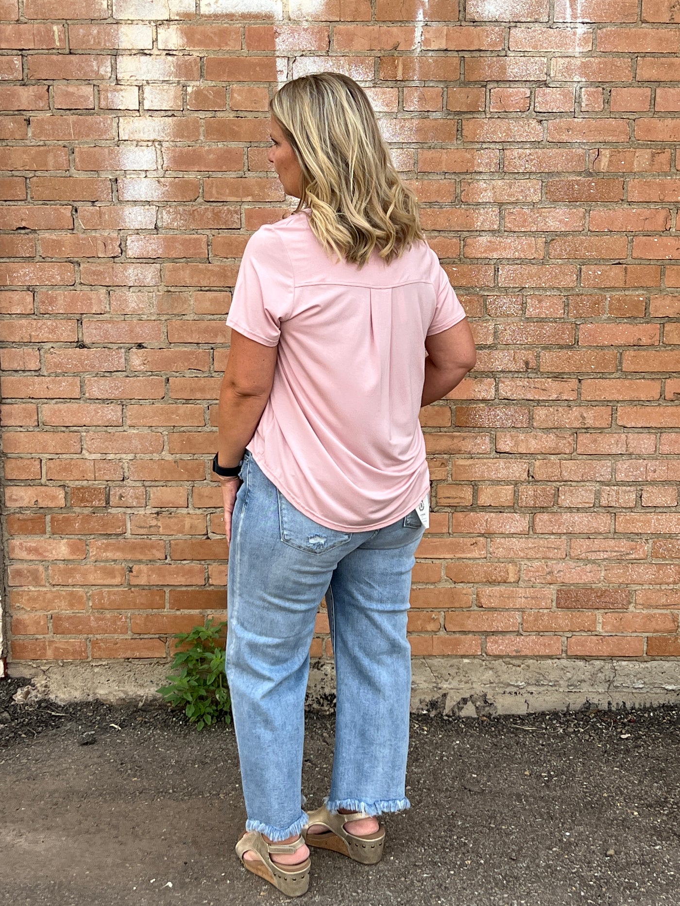 Erin Pleat Back Tee-Dusty Rose