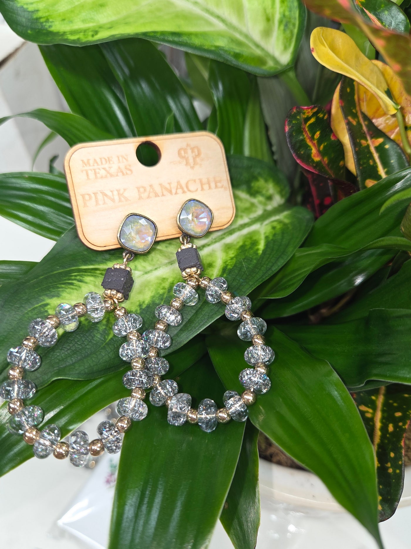 Pink Panache Grey Crackle Glass Earring