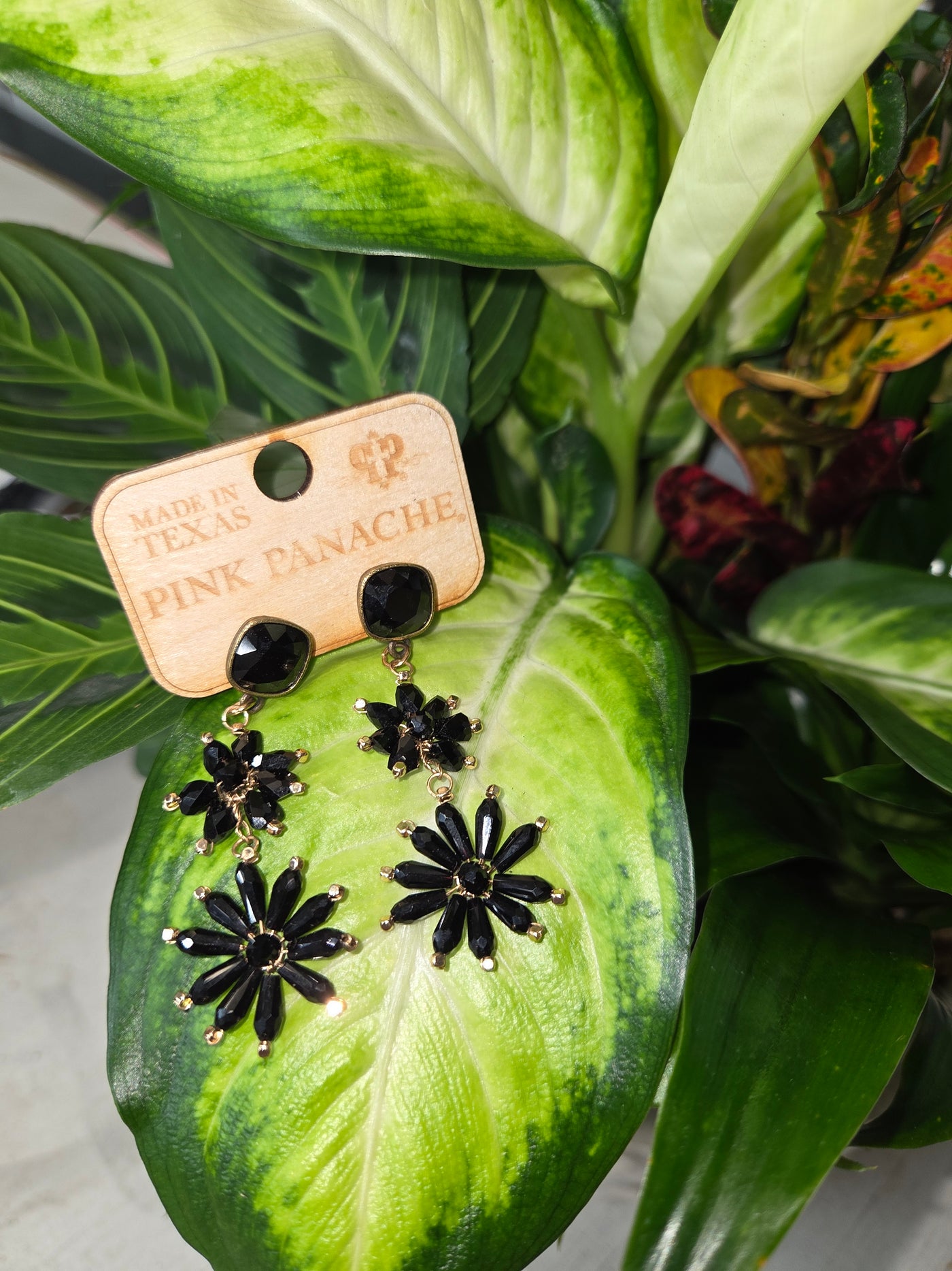 Pink Panache Double Black Flower Earrings