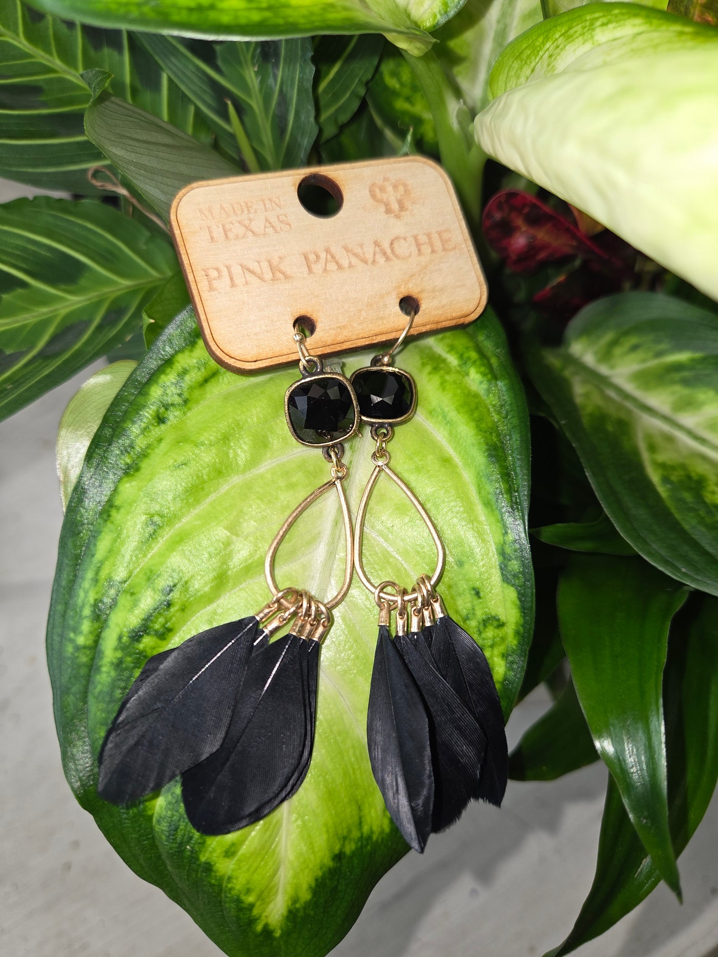 Pink Panache Black feather Earings