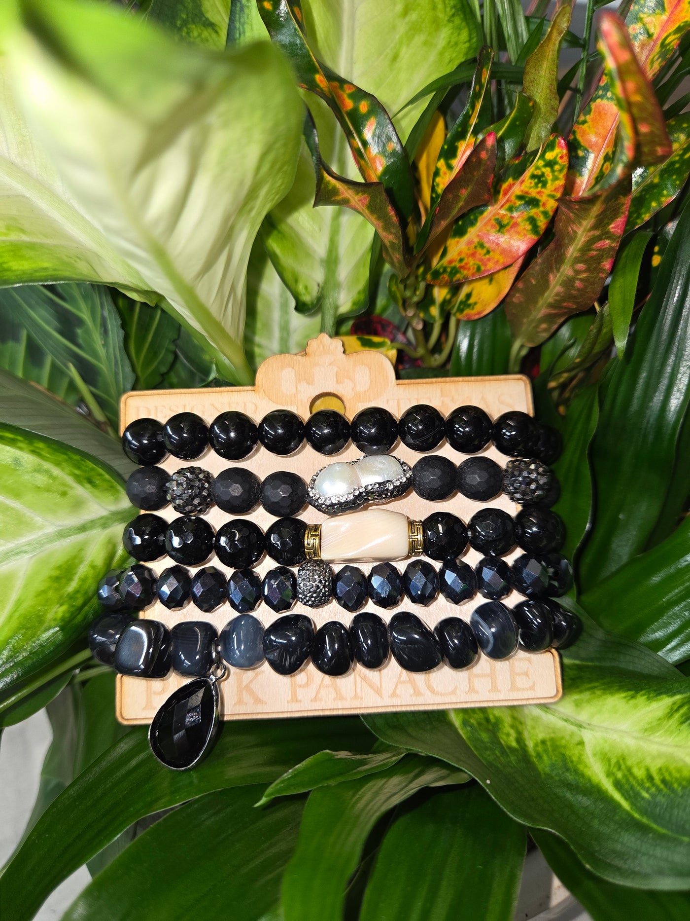 Pink Panache Black Beaded Bracelet set