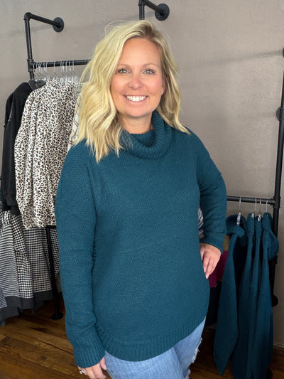 Teal Slouchy Turtle Neck Sweater
