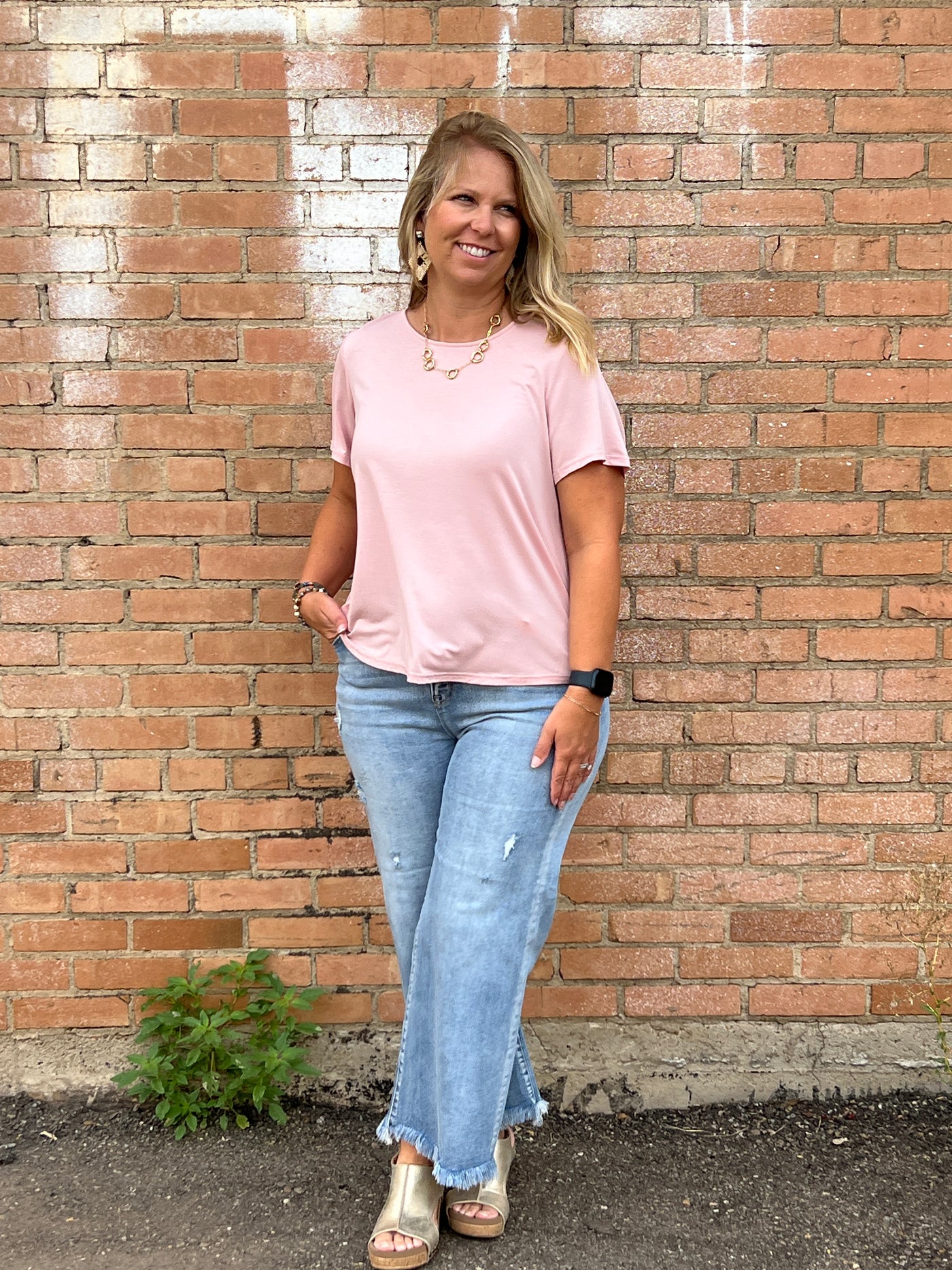 Erin Pleat Back Tee-Dusty Rose