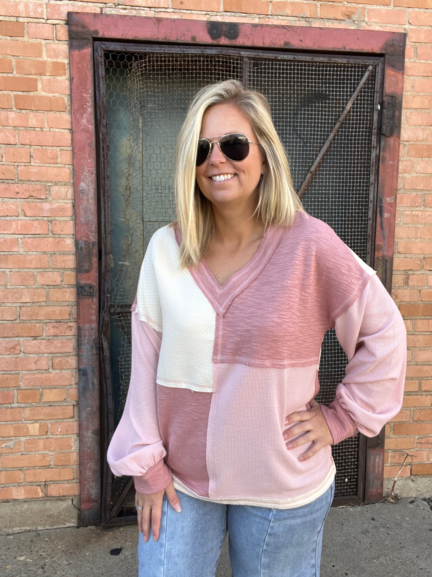 Blushing Color Block Oversized Shirt