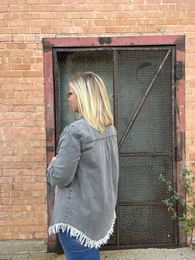 Frayed Hem Denim Shirt