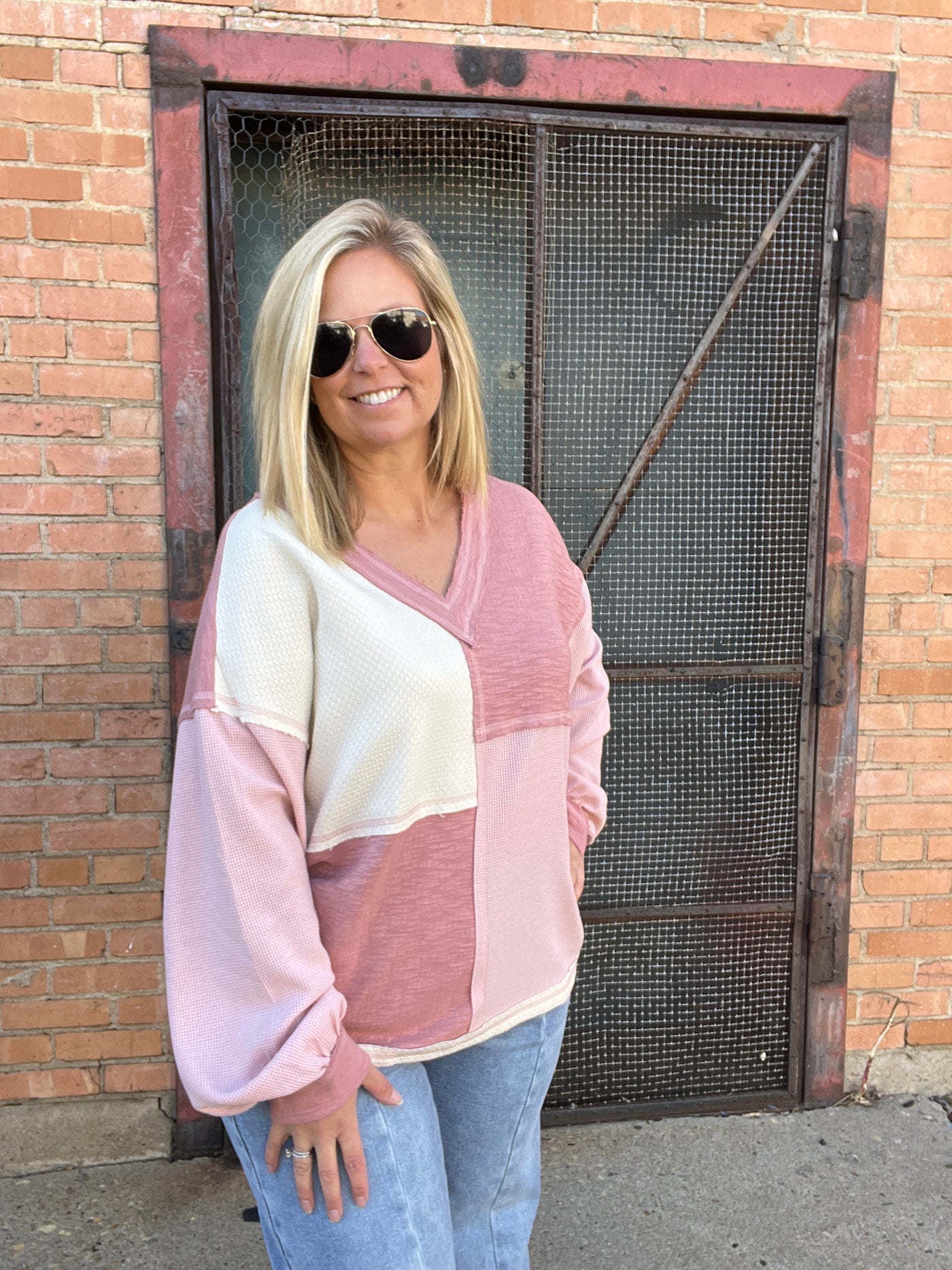 Blushing Color Block Oversized Shirt