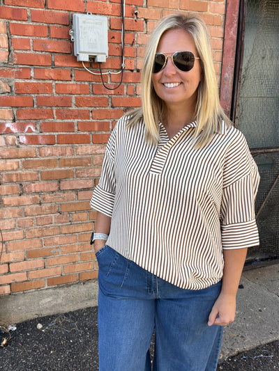 Brown Pin Strip Top