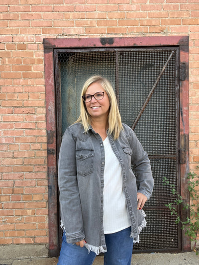 Frayed Hem Denim Shirt