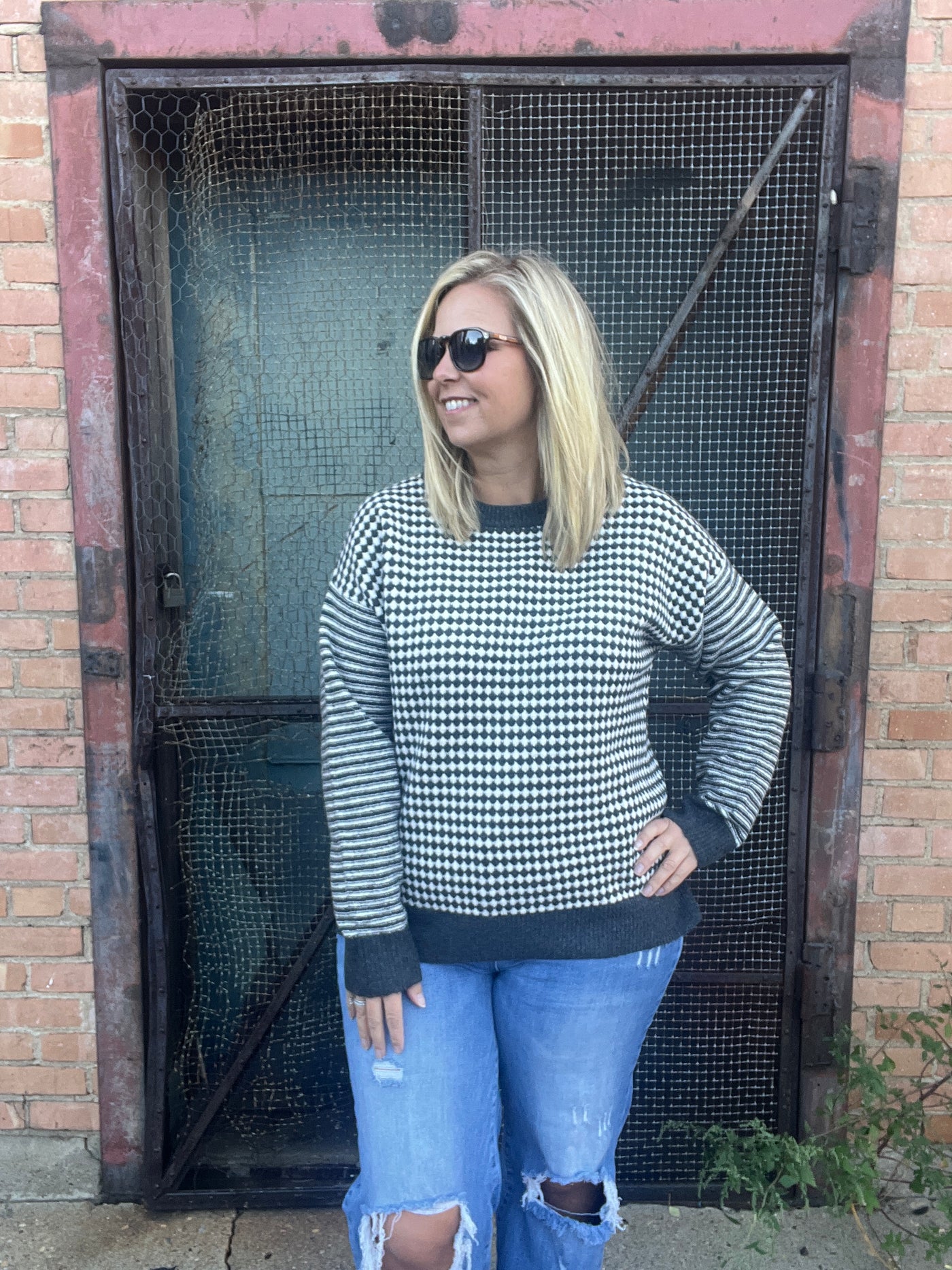 Checkerboard Pullover Sweater