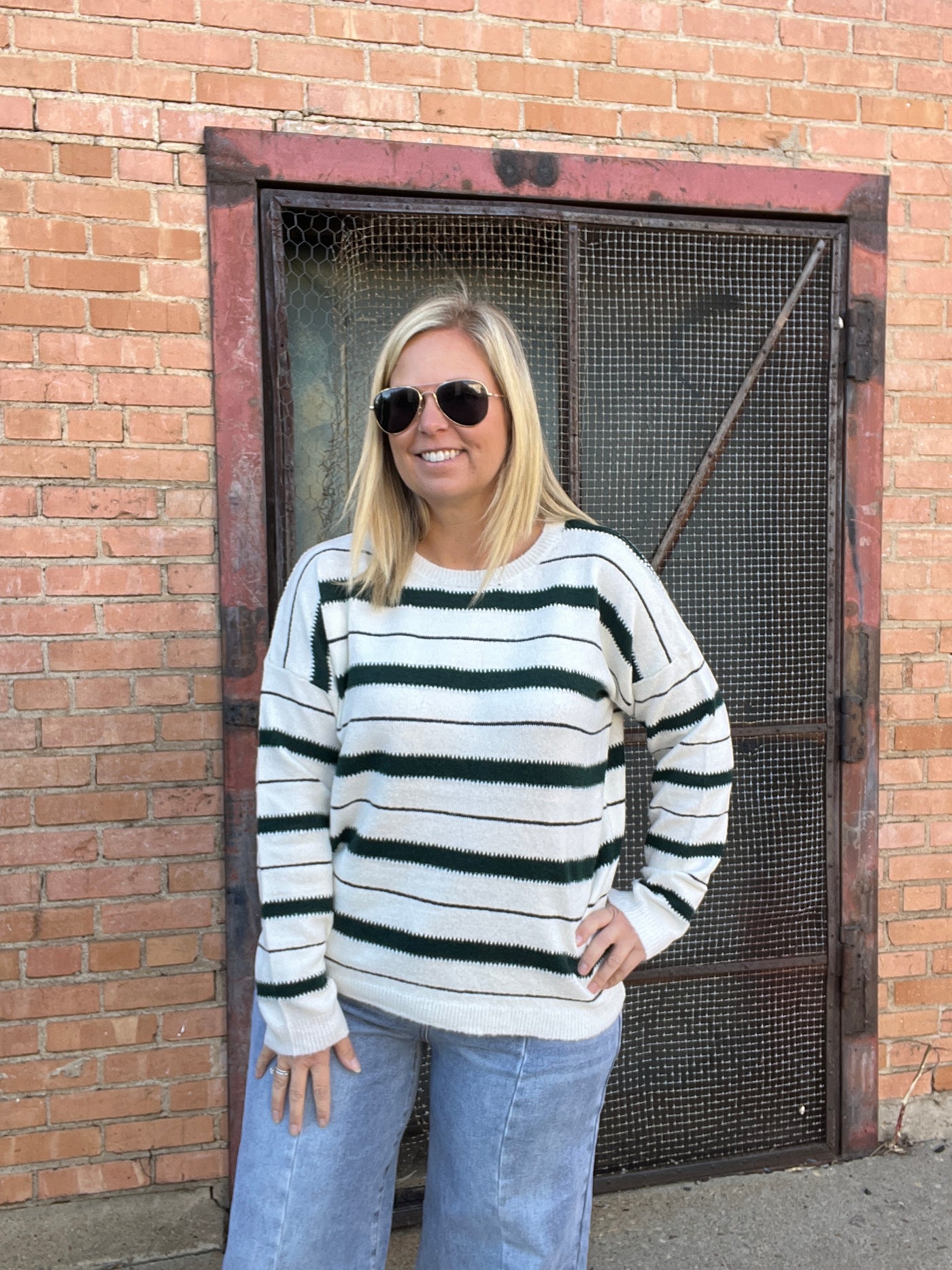 Forrest Green Striped Sweater