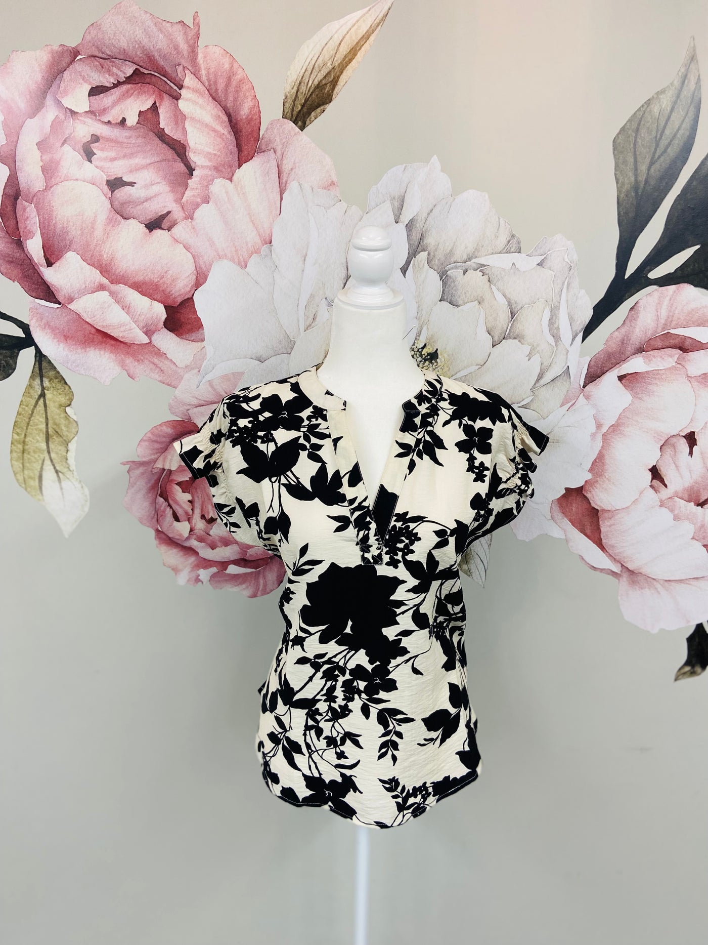 Black and White Floral Blouse