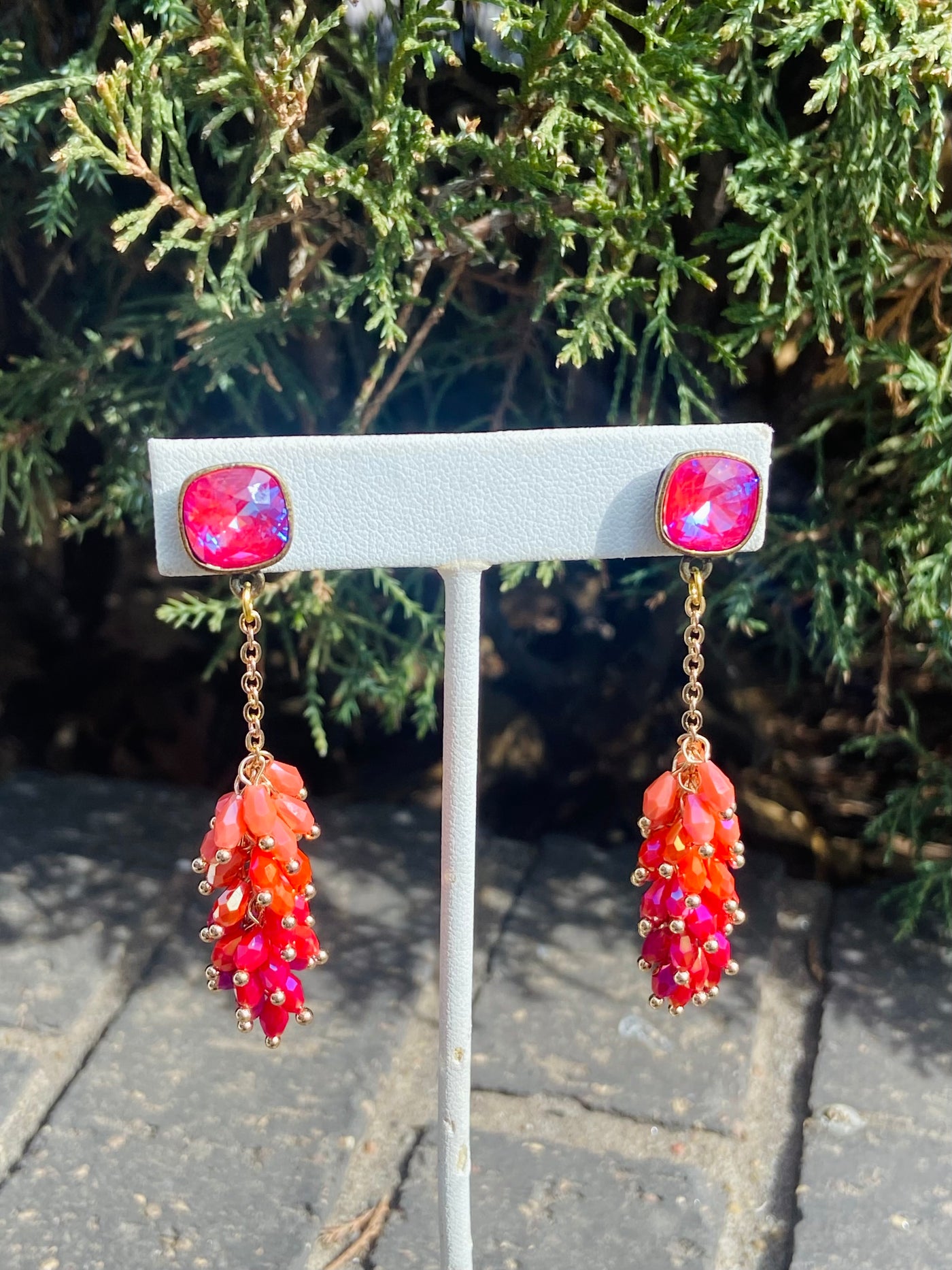 Fuchsia Bead Fringe Earring