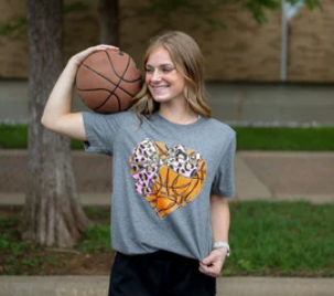 Basketball Heart with Bow Tee
