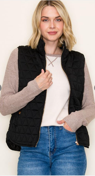 Quilted Puffer Vest-Black