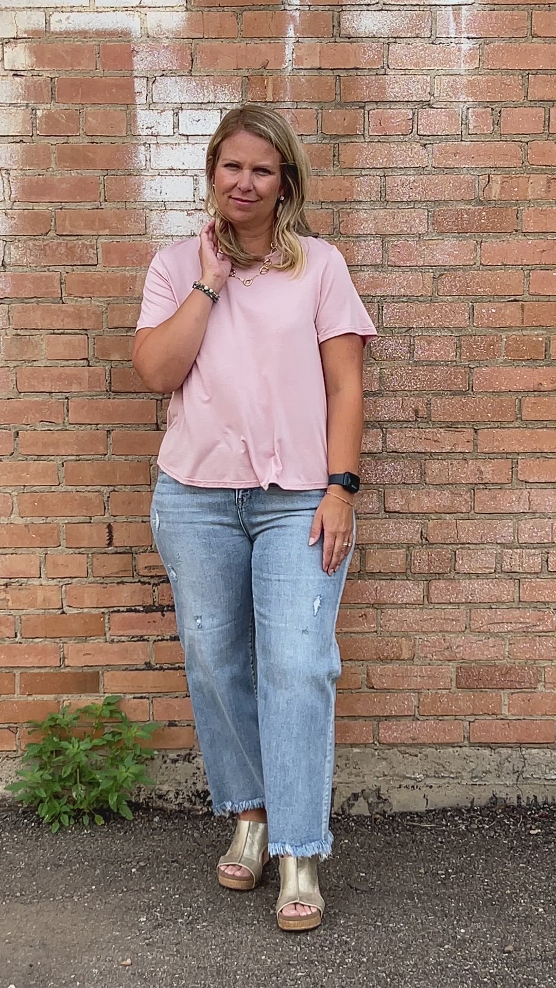 Erin Pleat Back Tee-Dusty Rose