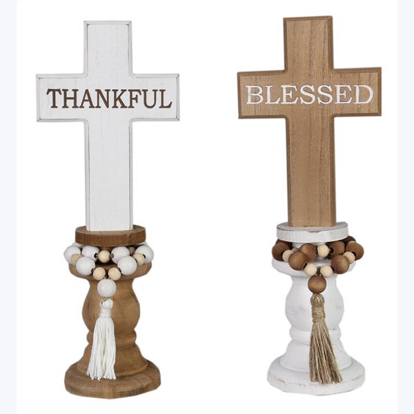 WOOD FALL CHAI LATTE PEDESTAL CROSS