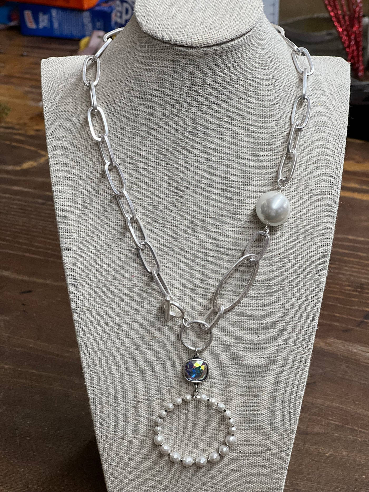 Silver Pearl Hoop necklace