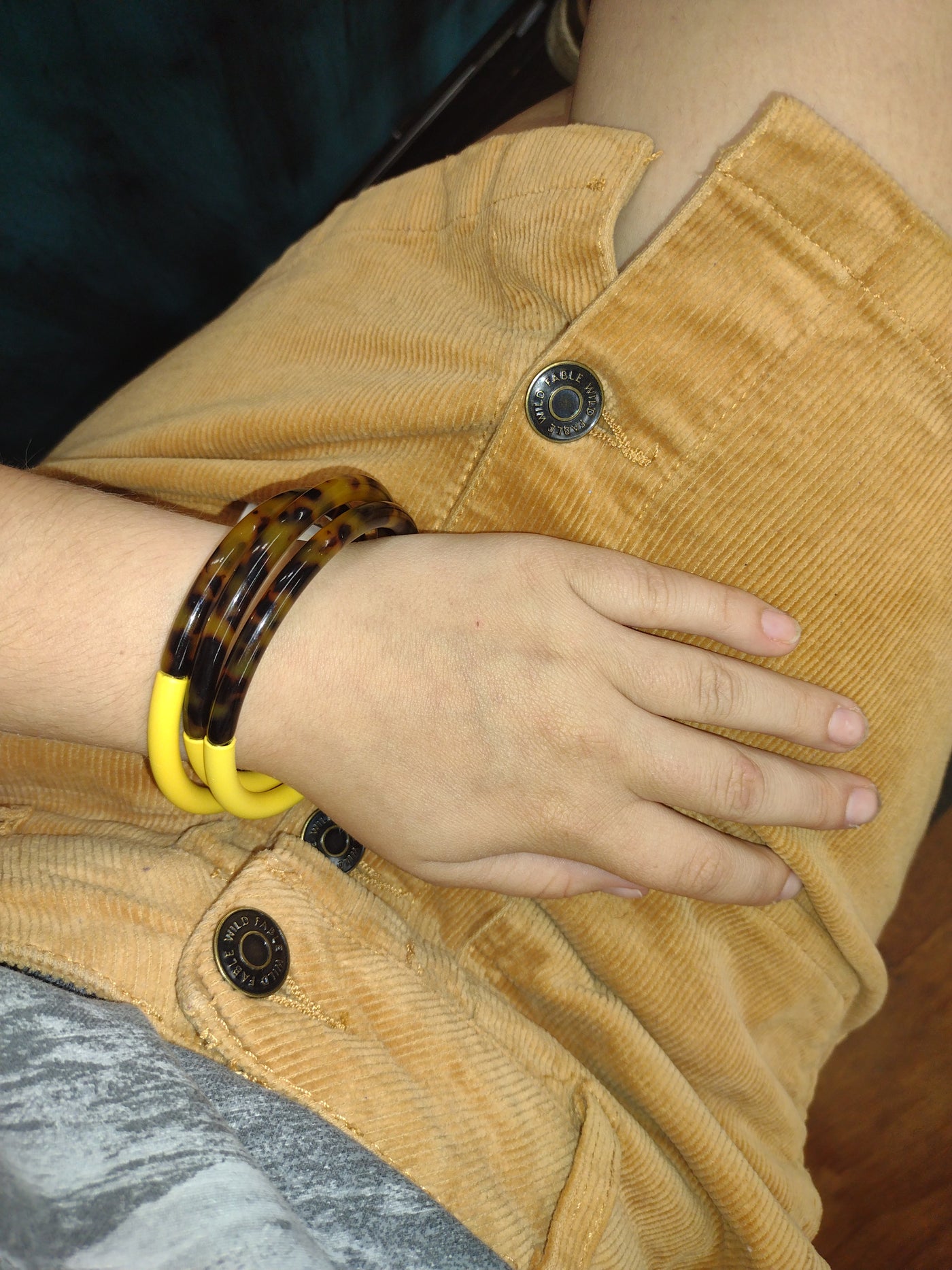 Yellow and Leopard Bangle Bracelet Set