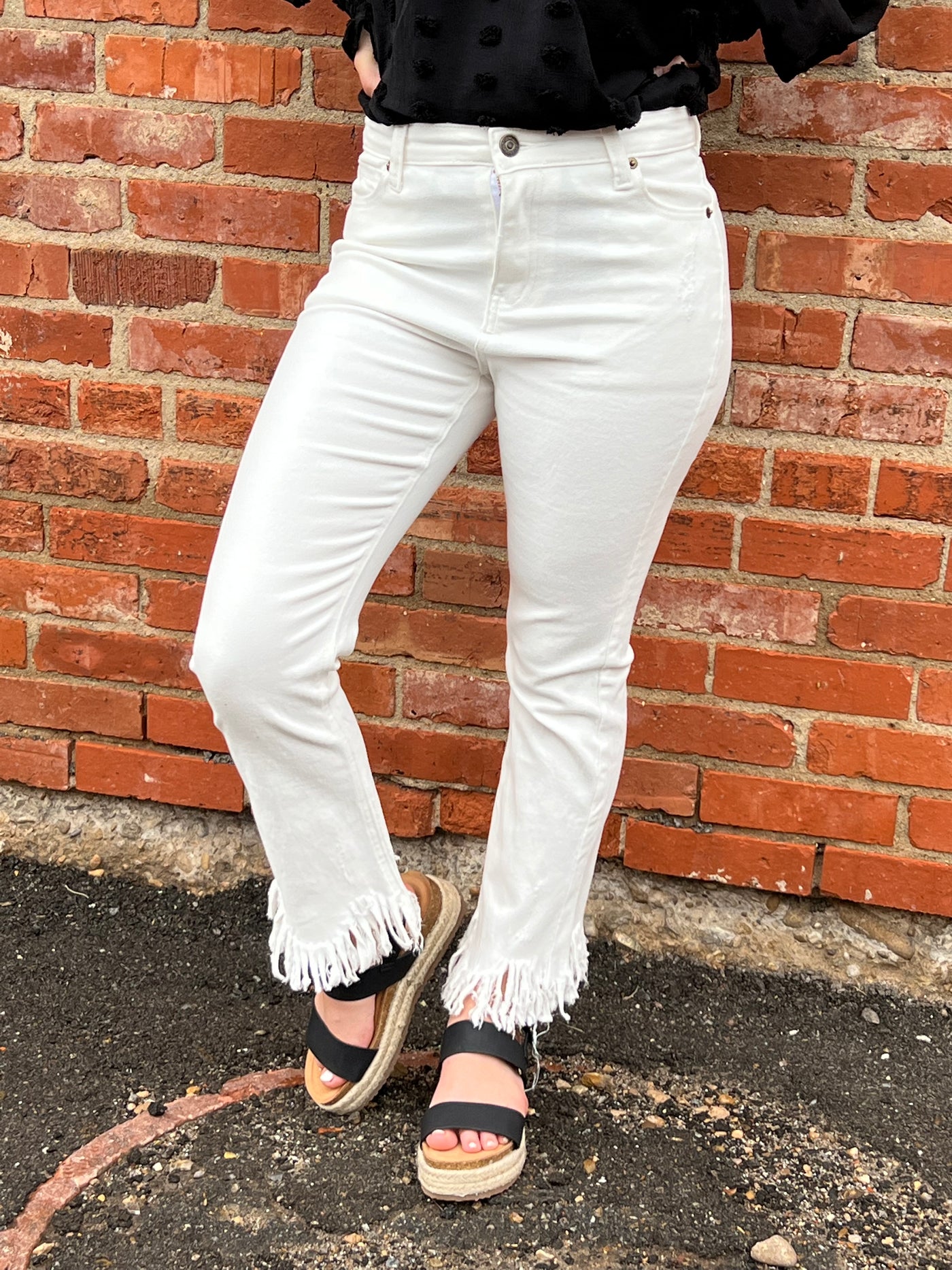 White Strech Fringe denim Jeans