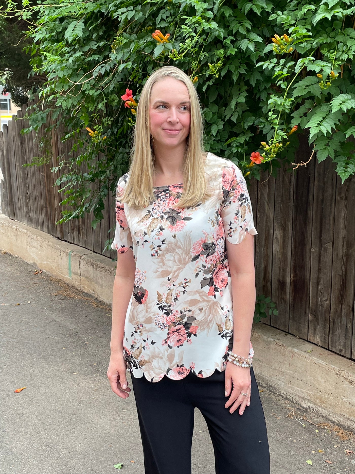 Taupe Scallop Blouse
