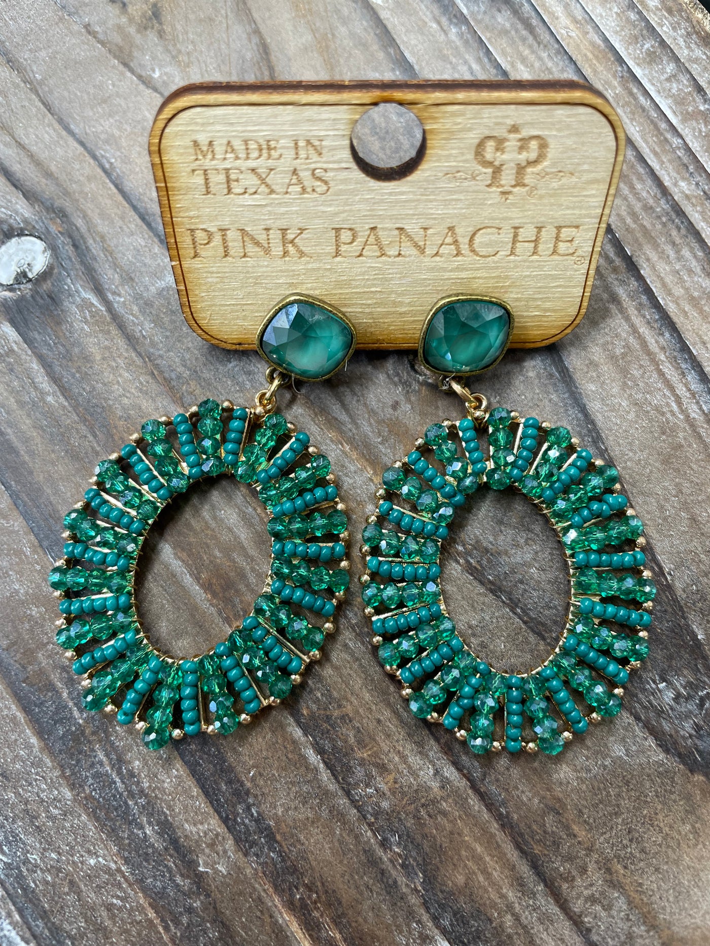 Pink Panache green bead earrings