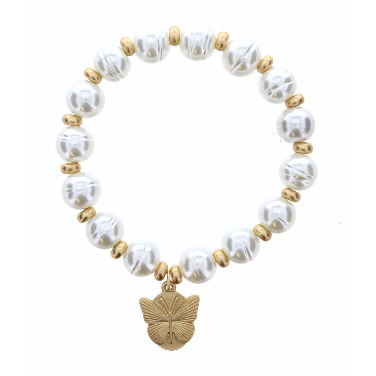 Pearl Bracelet with Gold stamped Butterfly