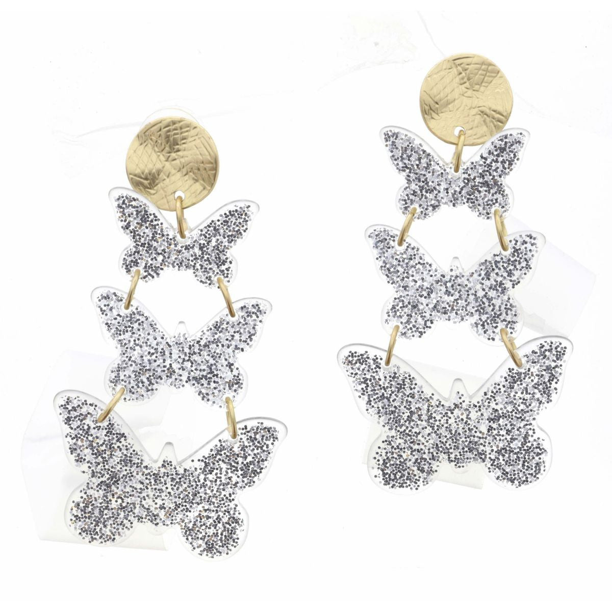 Silver Glitter Butterfly Earrings