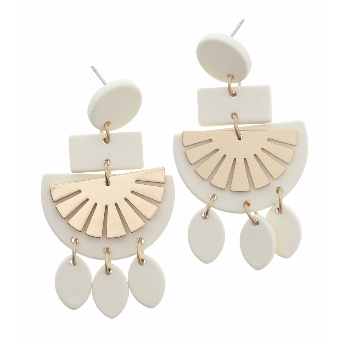 Ivory Circle Geometric Shapes Fringe with Gold Accent Earring