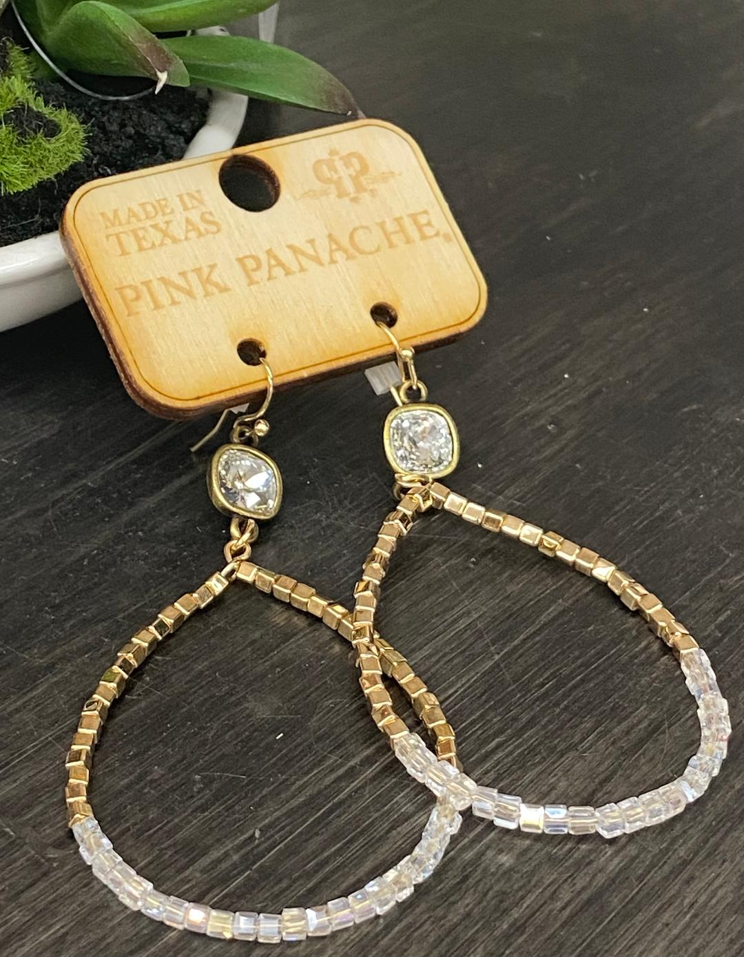 Gold & White square bead earrings